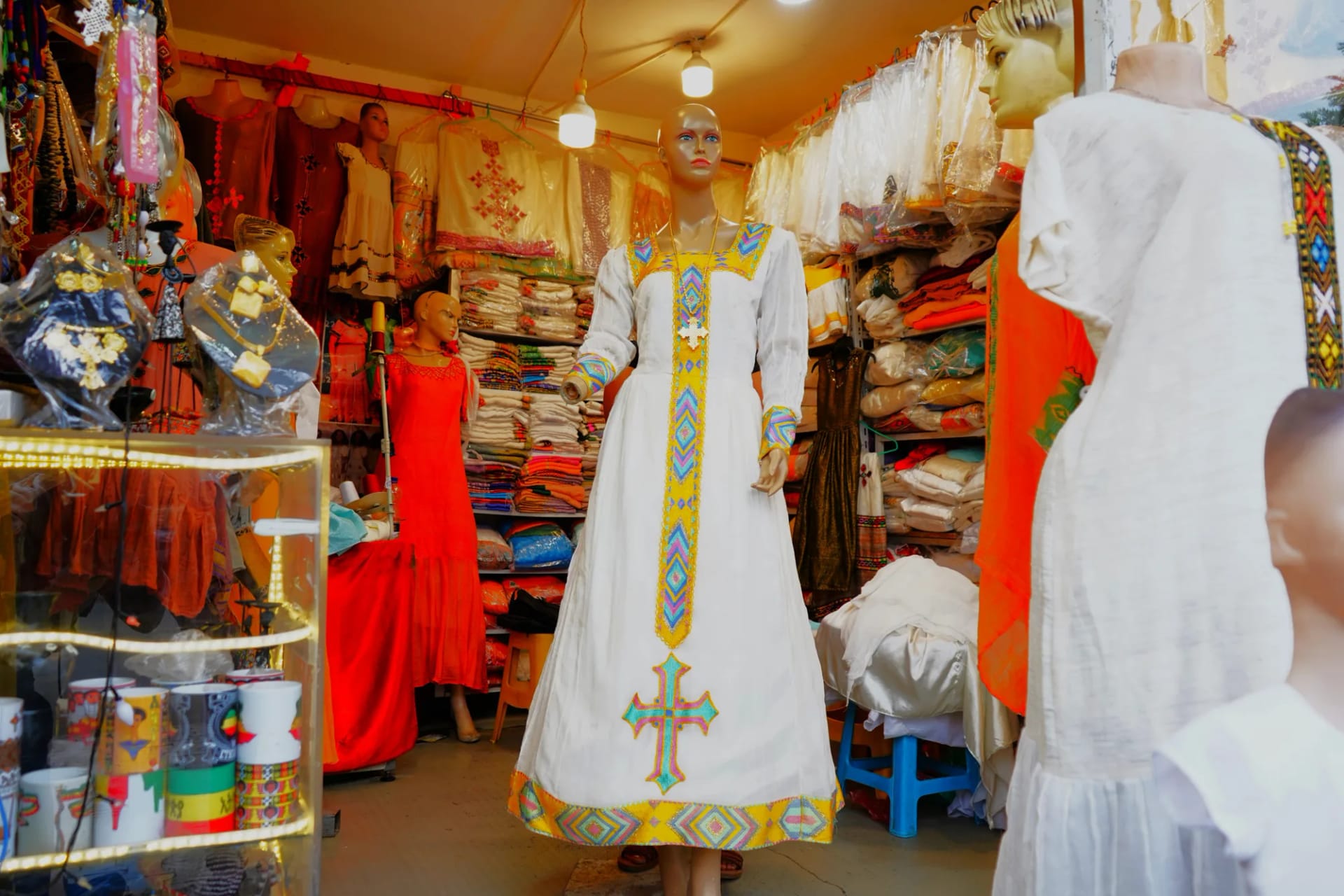 Premium Gojjam Habesha Kemis with Colorful Tibeb, Menen, Saba, Werkzeb fabric — Hareg Design